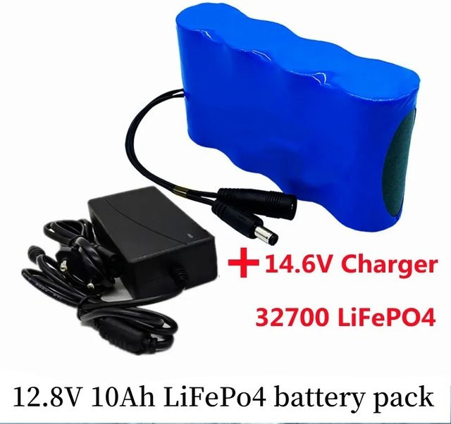 Aleaivy 12 V 10 Ah 32700 LiFePO4 wiederaufladbarer Akku mit integriertem 20 A Port, symmetrischem BMS und 14,6 V Ladegerät in Blau - Bild 1