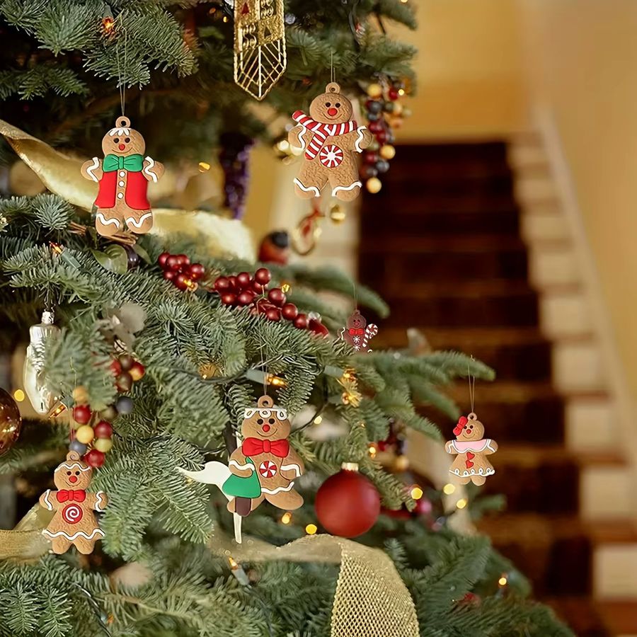 12 Stück DUTRIEUX Holz-Anhänger für Weihnachtsbaumschmuck in Multicolor mit Bär, Schneemann und Lebkuchenhaus - Bild 3