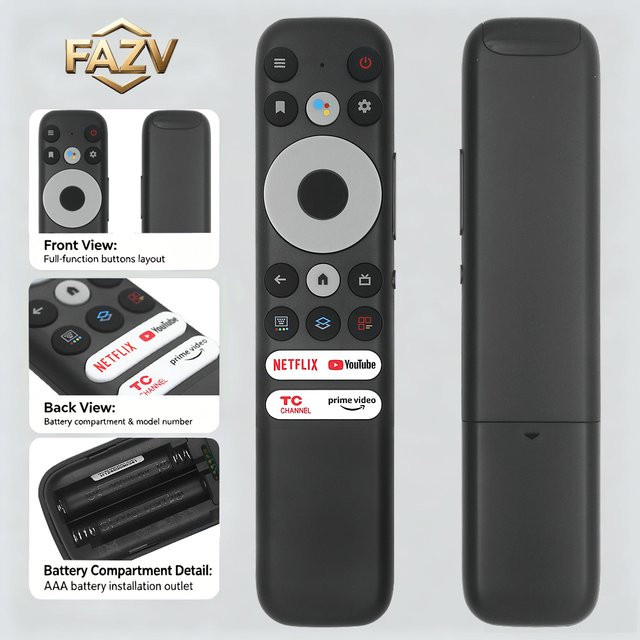 FAZV Sprachfernbedienung für TCL RC902N FMR1 Mini LED QLED 4K UHD Smart TV in Schwarz - Bild 1