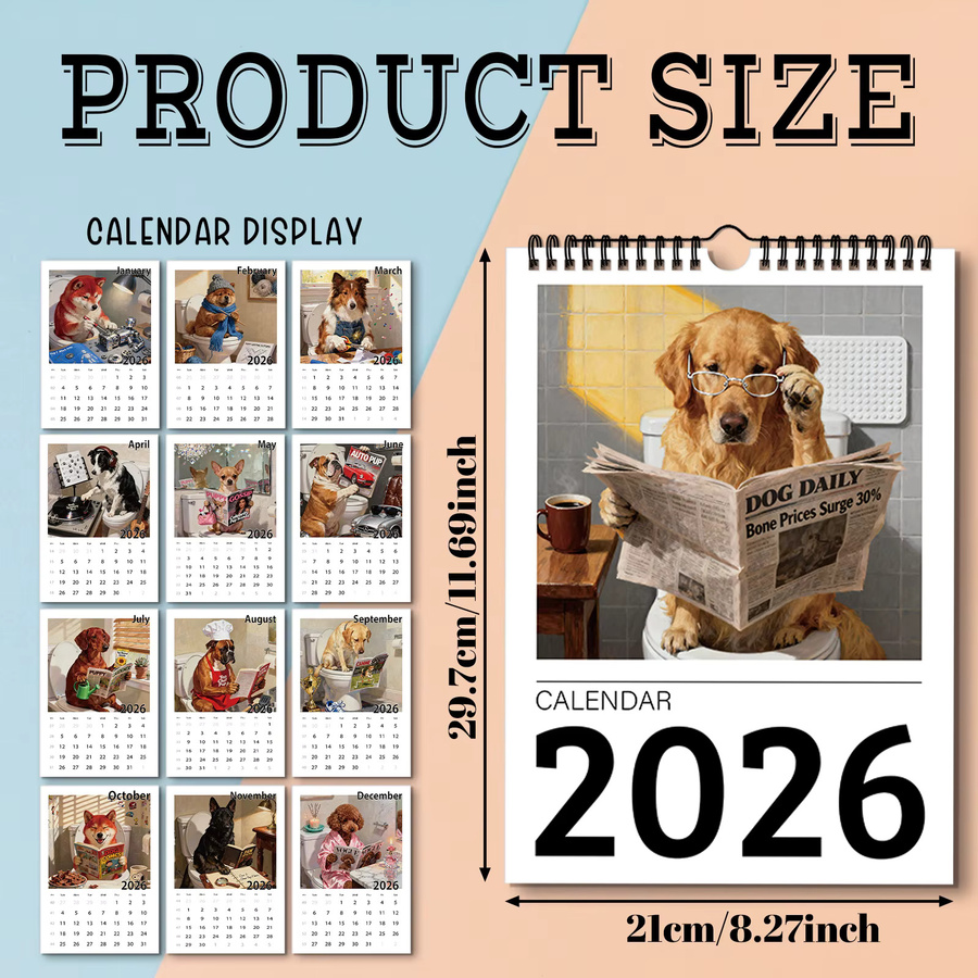 A4-Wandkalender 2026 mit 12 verschiedenen Haustierhund-Motiven, Multicolor - Bild 2