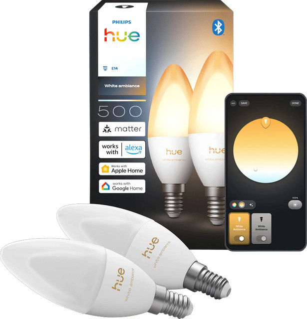 Philips Hue White Ambiance LED Kerzenlampen E14 Doppelpack dimmbar mit Bluetooth - Bild 1