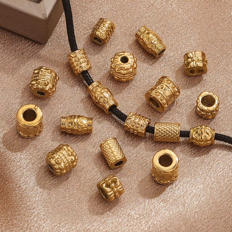 Aiovlo Spacer Perlen, Edelstahl vergoldet, 18K Gold, 5 Stück - Bild 2
