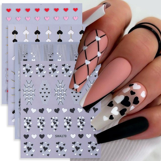 SWEET TREND Nagelaufkleber, Schwarz Weiß Rot, 4 Stück - Bild 1