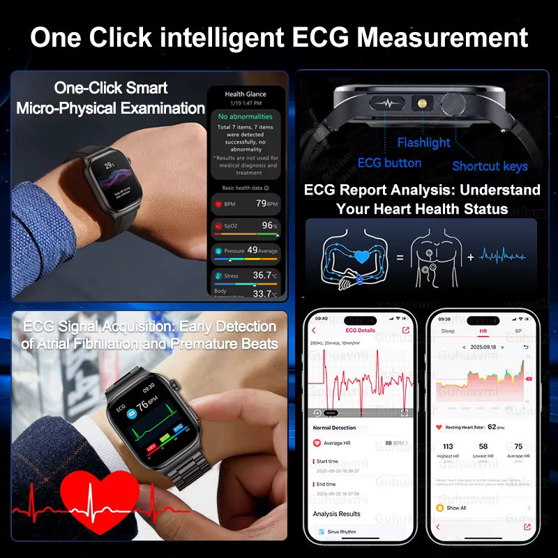 TAVYU Smartwatch für Herren in Schwarz mit HD AMOLED-Bildschirm, EKG, SpO2, Blutdruckmessung und Bluetooth-Anruf Funktion - Bild 2