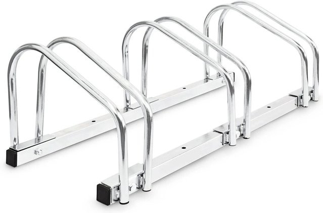 Relaxdays Fahrradständer aus Stahl in Silber für 3 Fahrräder, B/T/H: 73 x 26 x 32 cm - Bild 1