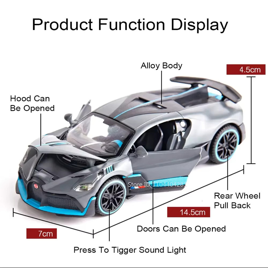 MAKEDA Divo Chiron Miniaturmodell, Sportwagen, 1:32, Metall, mit Licht und Sound - Bild 5