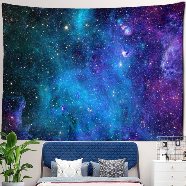 Blauer Wandteppich mit abstraktem Galaxie- und Sternenhimmel-Design als moderner Wandbehang für dein Wohnzimmer oder Schlafzimmer - Bild 1