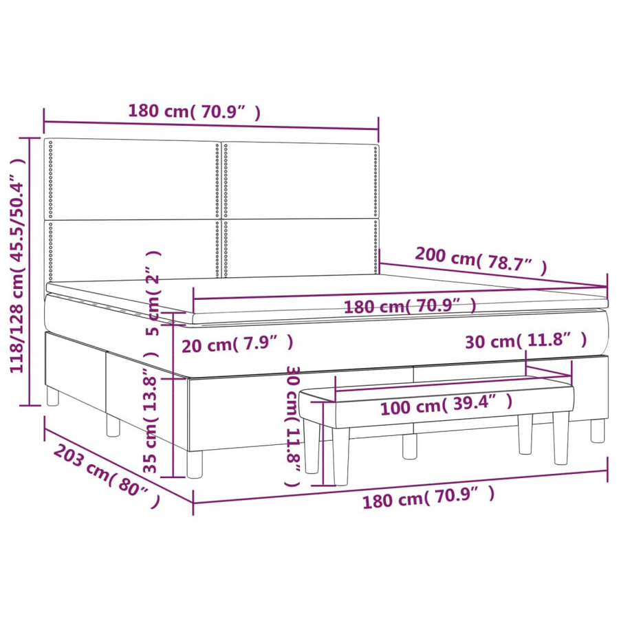 vidaXL Boxspringbett mit Matratze Dunkelgrau B/T/H: 180 x 200 x 128 cm - Bild 3