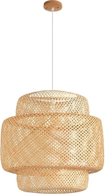 JOYINLED Bambus-Pendelleuchte aus Rattan in Beige, handgewebte Boho-Hängelampe in Zylinderform für Wohnzimmer, Esszimmer und Küche - Bild 1