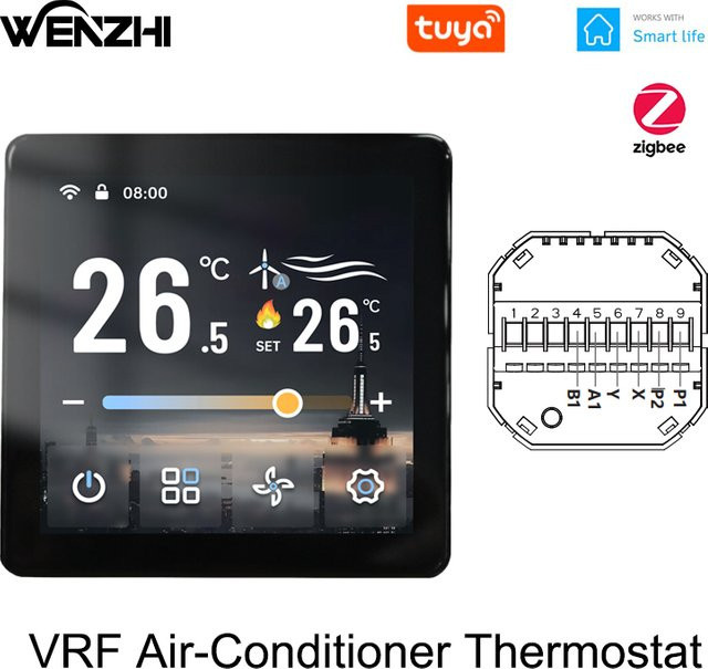 Wenzhi ZigBee VRF Zentrale Klimaanlage Thermostat mit Tuya Smart Life App-Steuerung, Digitaler Temperaturregler in Schwarz - Bild 1