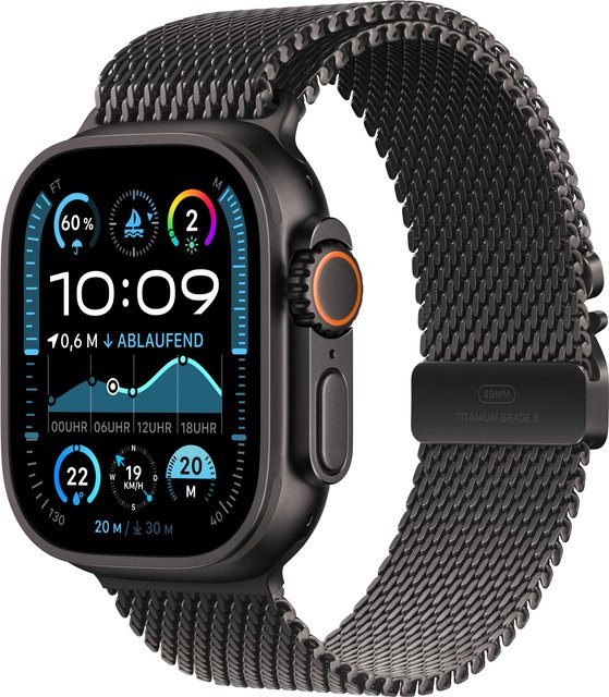 Apple Watch Ultra 2 GPS + Cellular mit 49 mm Schwarz Titangehäuse und Titan Milanese Armband in Schwarz, Größe Medium - Bild 1