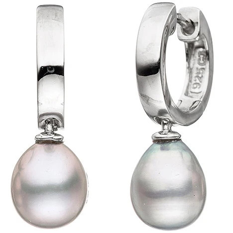 Colfem Creolen 925 Sterling Silber, graue Süßwasser Perlen, Damen - Bild 1