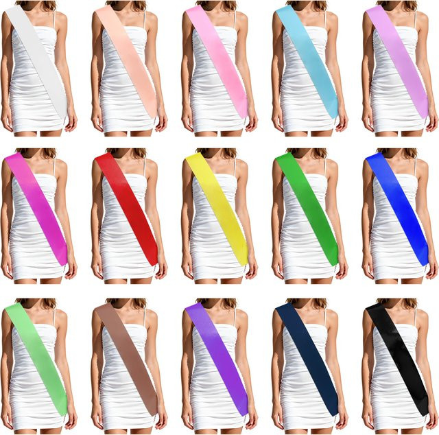 WakaParty Satin-Schärpe in Beige zum Selbermachen für Hochzeit, Geburtstag und Party - Bild 1