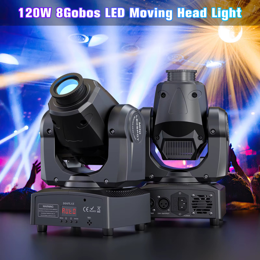 U'King LED Moving Head Mini Spot 120W mit Gobos, RGB-Effekten, Fernbedienung und DMX512, Schwarz - Bild 4