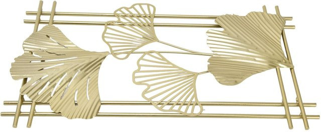 mfySpace Wanddeko aus Metall in Gold und Beige mit floralem Blattdesign und Rahmen - Bild 1