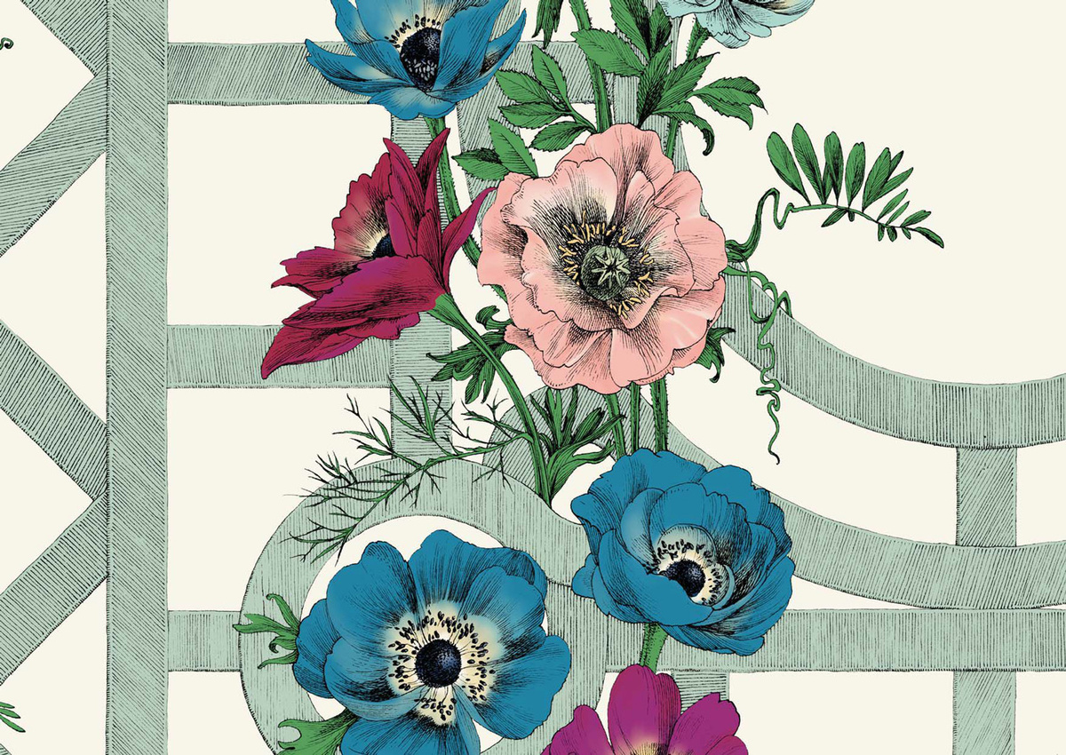 Edmond Petit Tapete Jardin d'Anémones Vlies-Tapete in Pink, Blau und Violett mit floralem Botanik-Design - Bild 1