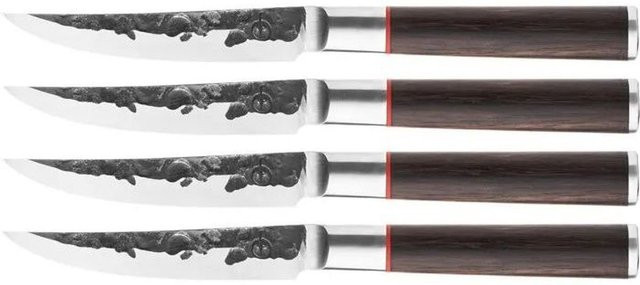 Sebra Set mit 4 Steakmessern aus geschmiedetem japanischem 440C Stahl und Dalbergia-Holzgriff in Silber - Bild 1