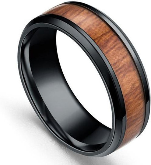YIRAN Jewelry Ring Edelstahl, Holzmaserung, Schwarz, Herren - Bild 1