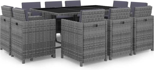 vidaXL 11-tlg Garten-Essgruppe aus Poly Rattan in Grau mit Glas-Tischplatte und wetterfesten Auflagen - Bild 1