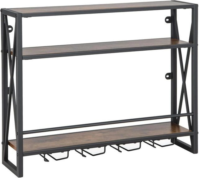 Costway Weinregal Wandmontage im Industrial Design aus Holz und Metall, 3 Ebenen, Braun, B/T/H: 80,0 x 20,0 x 63,0 cm - Bild 1