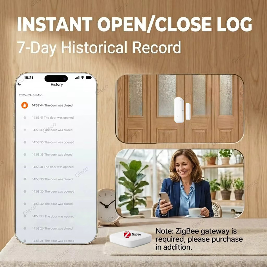 Coolo Zigbee Tür- und Fenstersensor mit Helligkeits- und Vibrationsdetektor in Weiß für Tuya und MQTT Smart Home Sicherheitssystem - Bild 5
