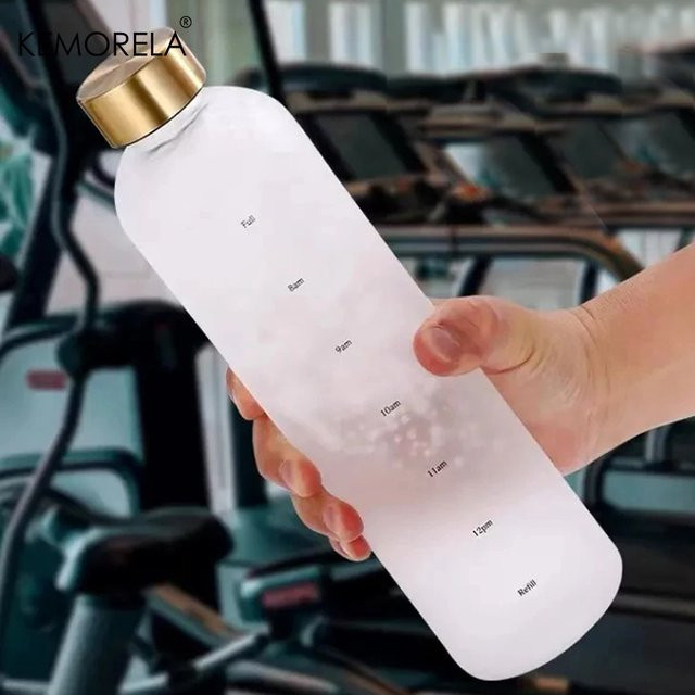 KEMORELA Wasserflasche mit Zeitmarkierung in Weiß, 1 l, motivierend, BPA-frei und auslaufsicher für Sport und Outdoor - Bild 1