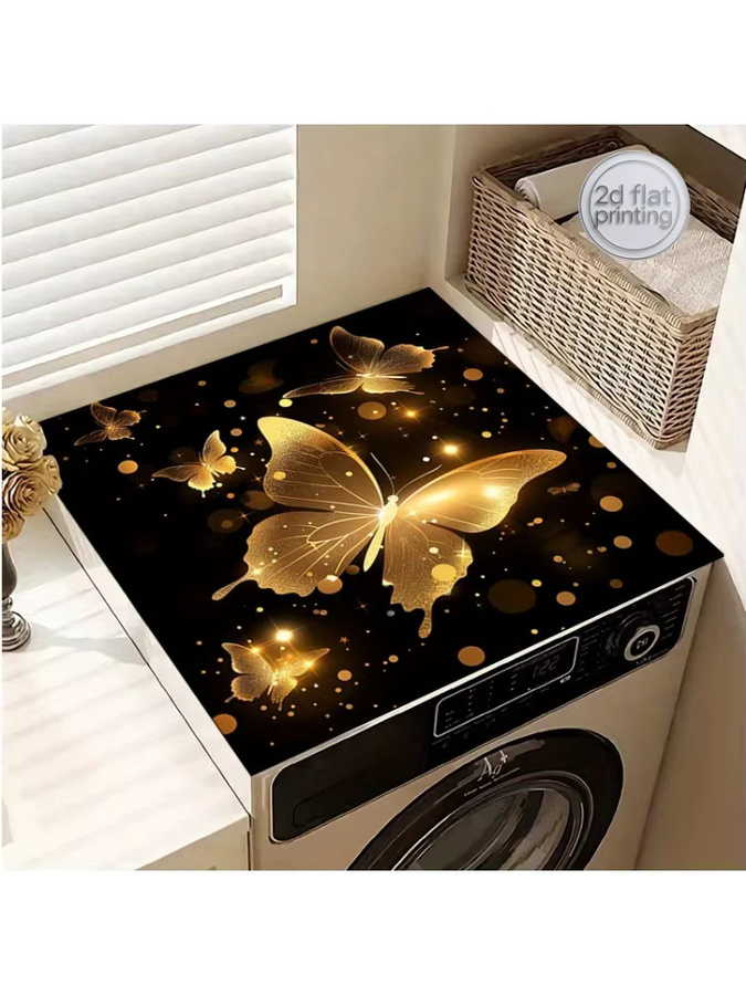 Rutschfeste Staubschutzmatte mit goldenem Schmetterlings-Flugmuster für Waschmaschine und Trockner, B/H: 50,8 x 60,96 cm - Bild 4