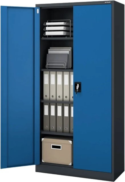 JAN NOWAK Aktenschrank aus Metall mit Flügeltüren und Schloss, Anthrazit-Blau, H: 185 cm, B: 90 cm, T: 40 cm - Bild 1