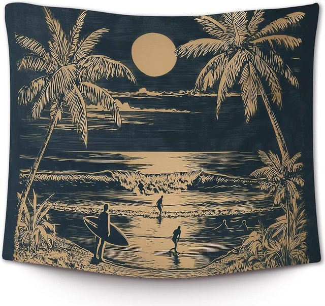 ZX Tapestry Wandteppich Retro Surfen Sommer Meeres-Thema in Multicolour, B: 74 cm, H: 94 cm - Bild 1