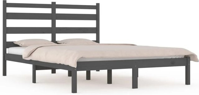 vidaXL Massivholzbett aus Kiefer in Grau mit rustikaler Optik, B/T: 200 x 200 cm - Bild 1