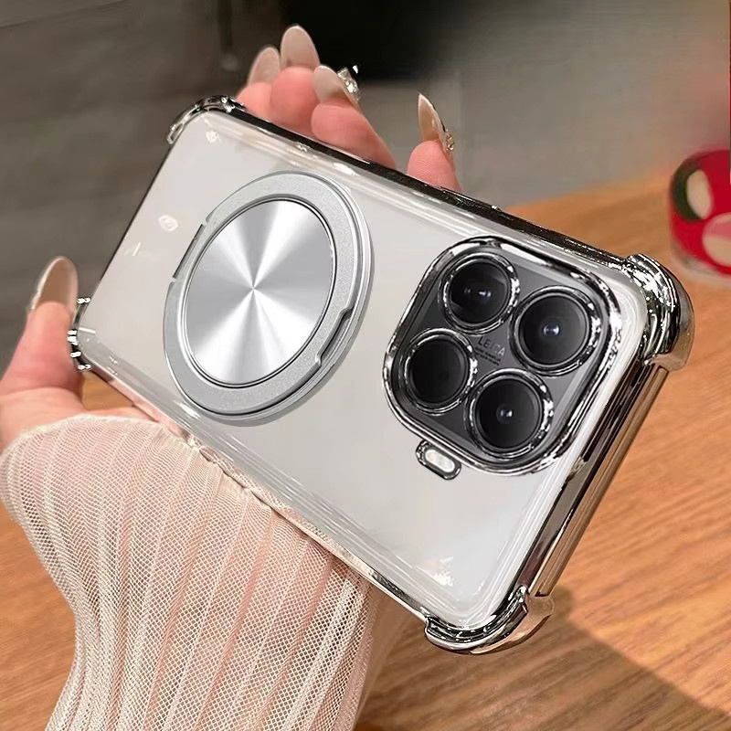 Stoßfeste Handyhülle mit 360 Grad drehbarer Halterung für Xiaomi 17T, 15T, 14T und 17 Pro Max, transparent mit plattiertem Rand und Anti-Vergilbungseffekt - Bild 1