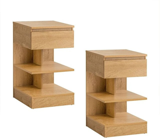SoBuy 2er Set Nachttisch mit Schublade und 2 Ablagen in Natur, Beistelltisch modern, B/T/H: 39 x 39 x 65 cm - Bild 1