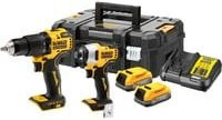 DeWalt 18V XR Akku-Kombopack DCK2062E2T mit bürstenlosem Schlagbohrschrauber DCD709, Schlagschrauber DCF809 und 2x Powerstack Akkus (1,7 Ah), Gelb-Schwarz - Bild 1