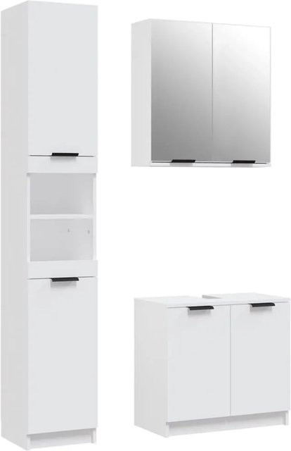 vidaXL 3-tlg. Badmöbel-Set Modell 8 in Weiß aus Holzwerkstoff mit Unterschränken und Hängeschrank mit Spiegel - Bild 1