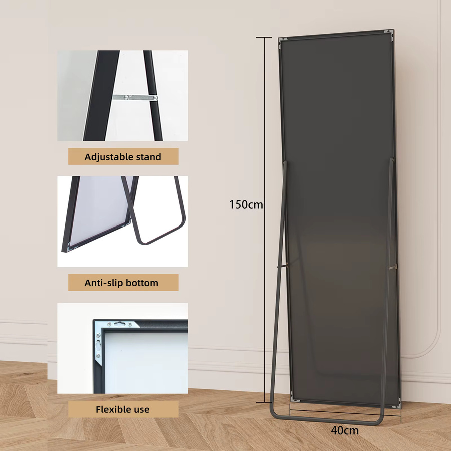 Comanlai Rechteckiger Ganzkörperspiegel in Schwarz mit Aluminiumlegierungsrahmen zur Wandmontage oder zum Anlehnen - Bild 2
