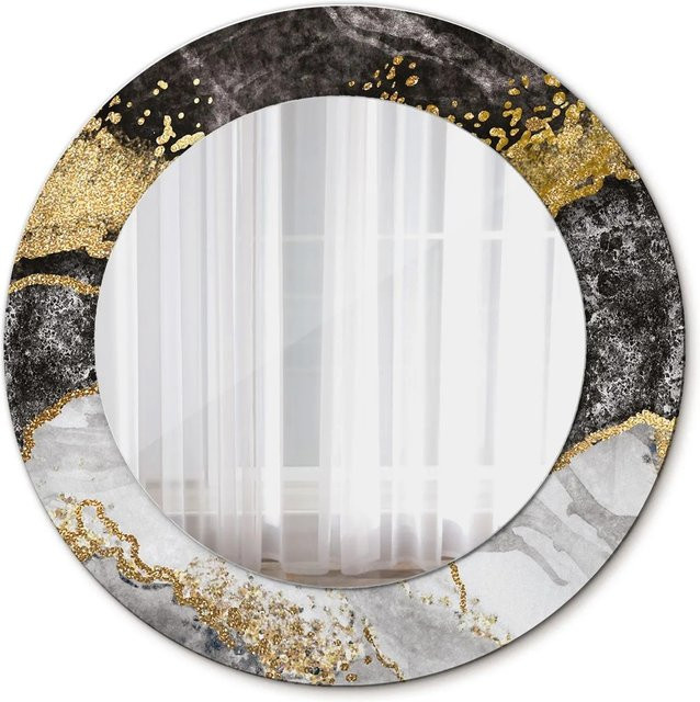 Tulup Rundspiegel mit Marmor-Loft-Design und Ornamenten in Weiß und Gold, Durchmesser: 50 cm - Bild 1