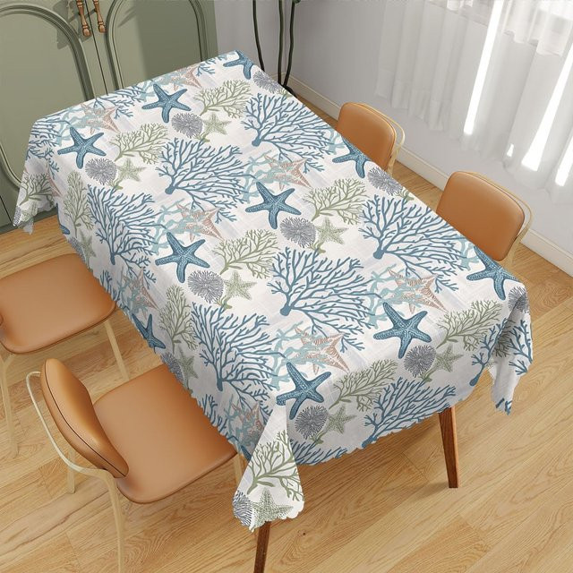 Wasserdichte Tischdecke von JMG Household Supplies mit Ozean Muschel Koralle Motiv in Blau, Rechteckig, B: 140 cm, L: 240 cm - Bild 1