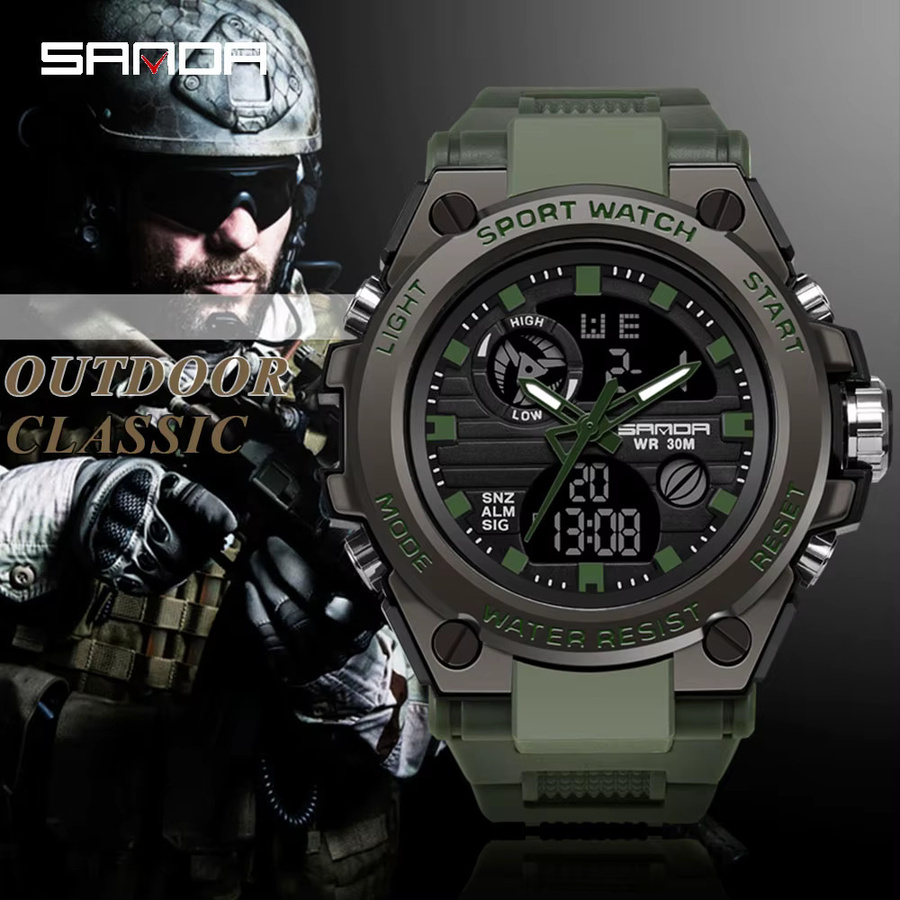 SANDA Armbanduhr Digitaluhr, Grün, Kunststoff, Herren - Bild 2