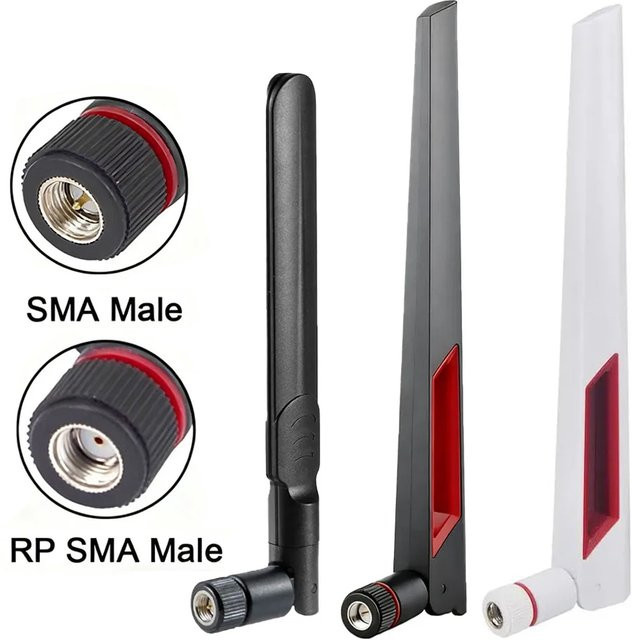 FRHY 2-teiliges Dualband WLAN-Antennen-Set 2,4/5,8 GHz mit RP-SMA und SMA Steckverbindern in Schwarz - Bild 1