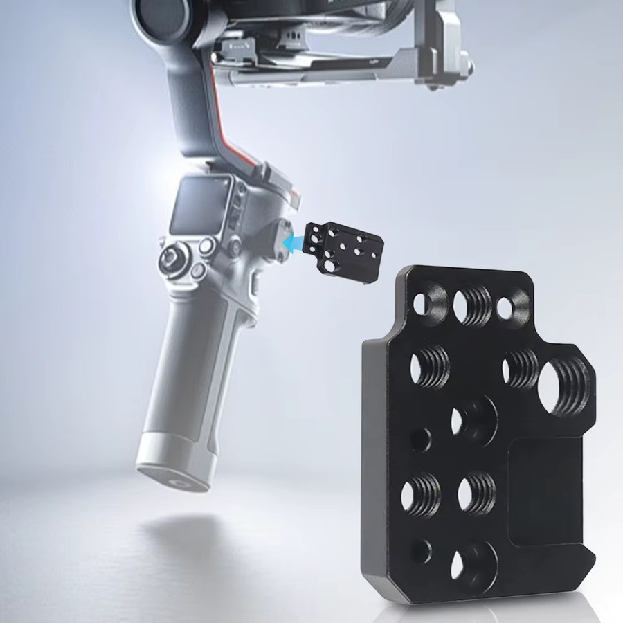 ALLOET Adapterplatte aus Aluminiumlegierung mit 1/4 und 3/8 Zoll Loch sowie Cold Shoe für DJI Ronin RS3, RS2, RSC2, SC und S Gimbal-Stabilisatoren in Schwarz - Bild 2