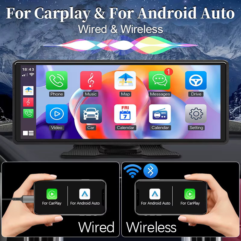 HIPPCRON Auto-Multimediaplayer mit 10,26 Zoll Display, Tragbares Radio mit kabellosem CarPlay und Android Auto, Schwarz - Bild 2