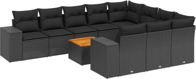 vidaXL 11-tlg Garten-Sofagarnitur in U-Form aus Polyrattan mit Kissen in Schwarz - Bild 1