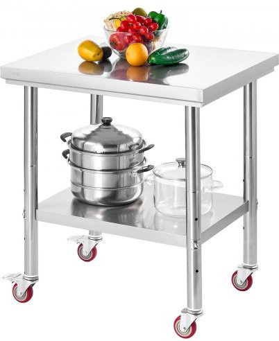 VEVOR Edelstahltisch in Silber mit Rollen und verstellbarem Unterregal, Arbeitstisch zur Lebensmittelzubereitung, B/T/H: 76 x 60 x 85 cm - Bild 1