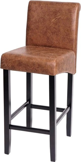 PROREGAL Barhocker mit Lehne in Braun, gepolsterter Tresenhocker im Retro-Look mit Wildlederimitat und Holzbeinen, Sitzhöhe: 75 cm - Bild 1