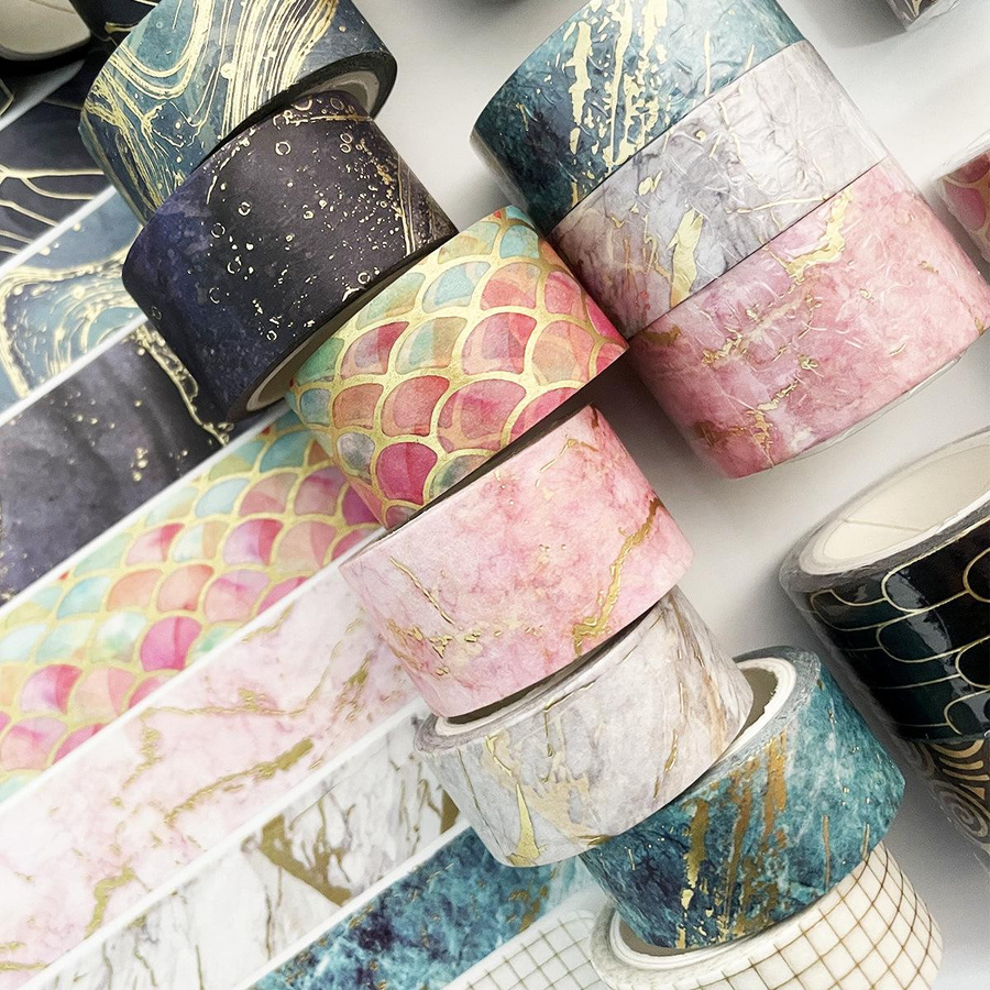 Mango Event Washi Tape Set mit Goldfolie und Marmormuster, 3 Stück dekoratives Masking Tape in Gold und Multicolour für DIY Basteln und Journaling - Bild 2