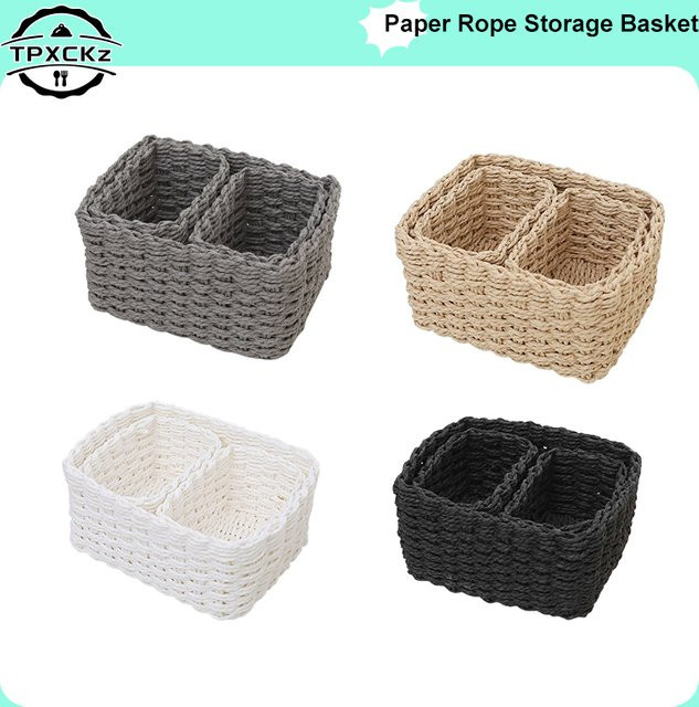 3er-Set handgefertigte Aufbewahrungskörbe aus Seegras und Papier in Beige, runde dekorative Lagerboxen zur Organisation von Büro und Haushalt - Bild 1