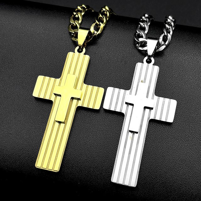 JYTF Anhänger Halskette, Kreuz, Edelstahl, Gold, Hip Hop, Unisex - Bild 1