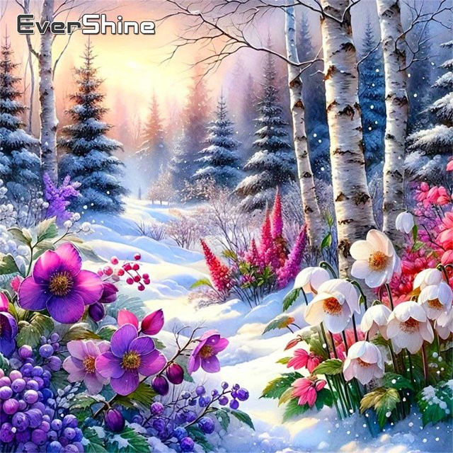 Evershine Diamant-Gemälde Winter Landschaft 5D-Kreuzstich Mosaik Blumen-Bastelset mit vollen Bohrern in Multicolour B/T/H: 20 x 20 x 20 cm - Bild 1