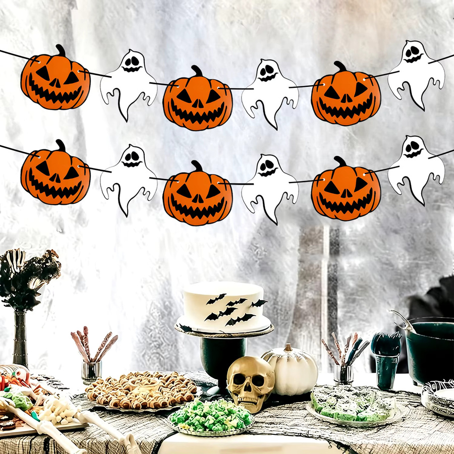 AFYPRTY Halloween Hängedekoration mit Kürbis- und Geister-Design in Orange und Multicolour aus Papier - Bild 3