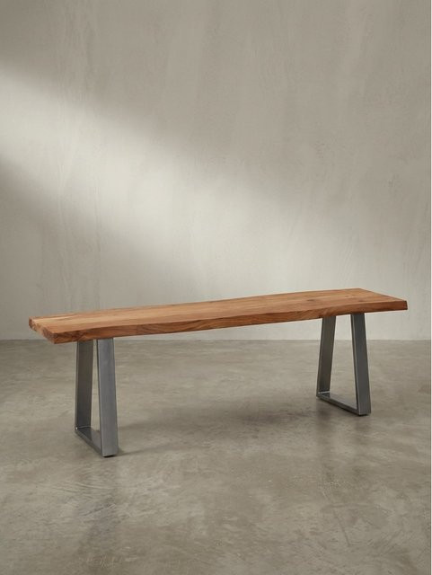 Esszimmerbank KADIMA DESIGN aus Akazie Massivholz mit Chromgestell und Baumkante, braun, B/T/H: 120 x 40 x 46 cm - Bild 1